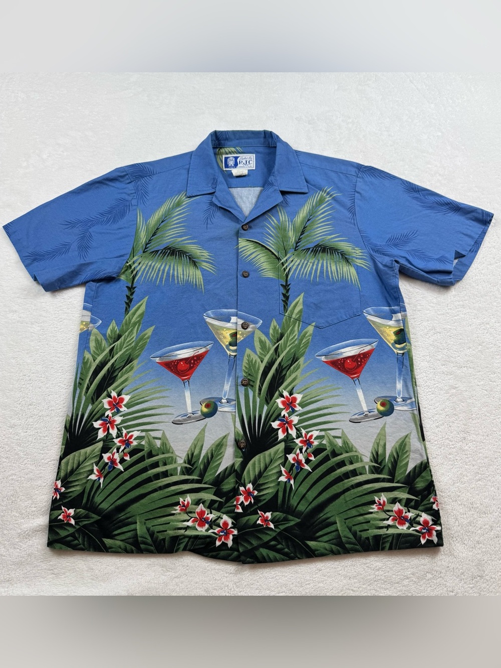 Vintage RJC Hawaiian shirt men’s size small blue floral margaritas single stitch
